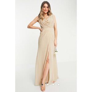 Asos Semi Formal Maxi Dress Size 6 Cowl Neck Greek Goddess Beaded Draped Fairy